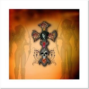 Fantasy cross with skull and roses Posters and Art